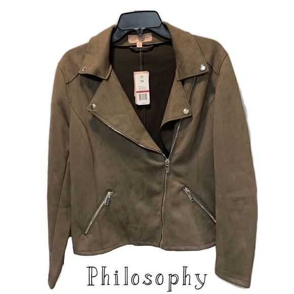 Philosophy Jackets & Blazers - Nwt’s Philosophy Faux leather moto brown/ jacket  mushroom fashion